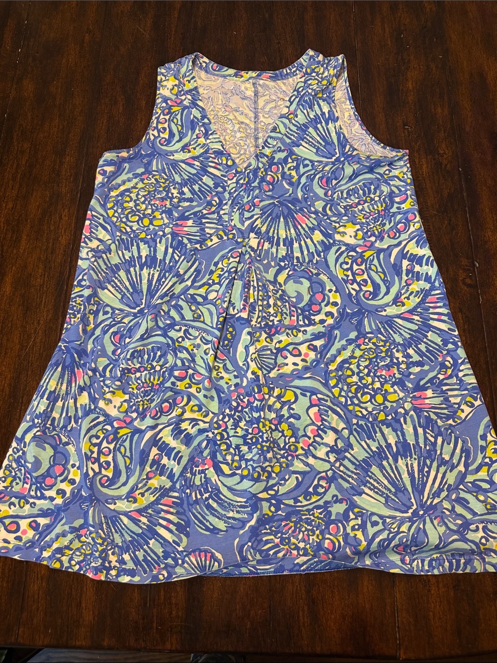Lilly Pulitzer Blue Multicolor Shell-Print V-Neck Dress